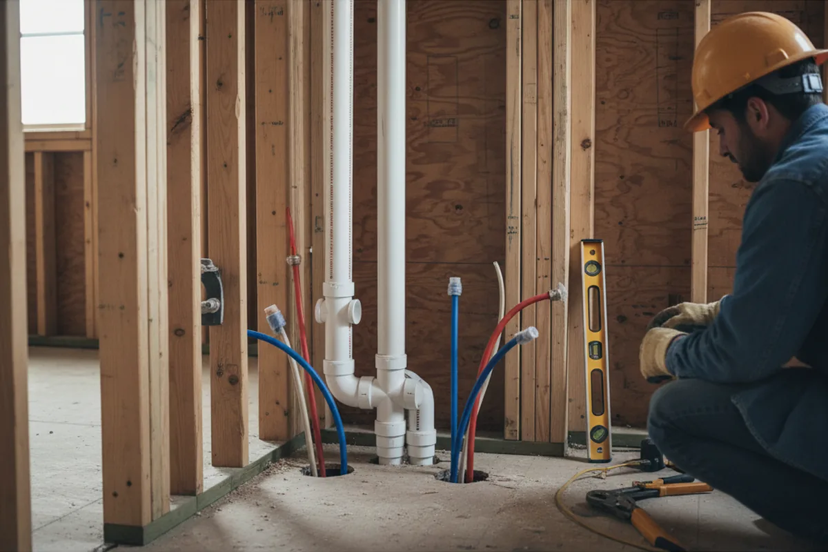 Drain and supply rough-in during Leak Detection in Saint Benedict